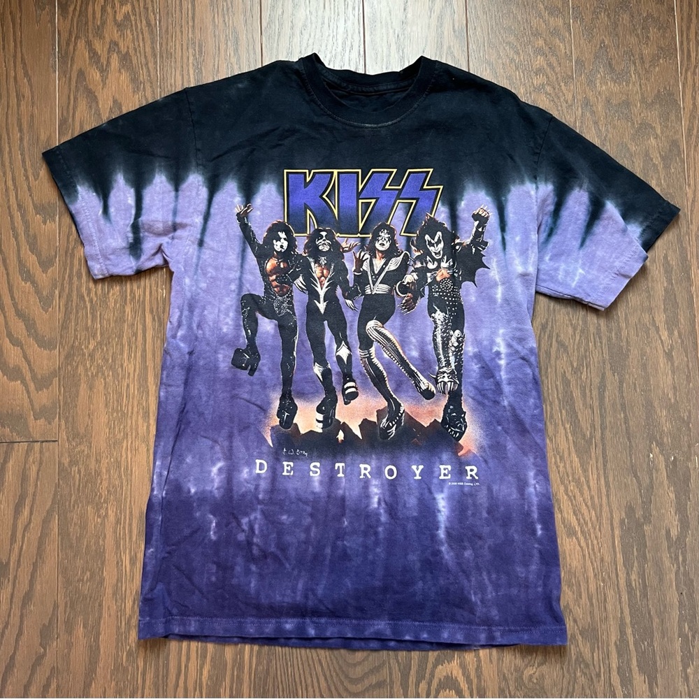 Hot Topic KISS Destroyer Tie-Dye Tee - Black & Purple